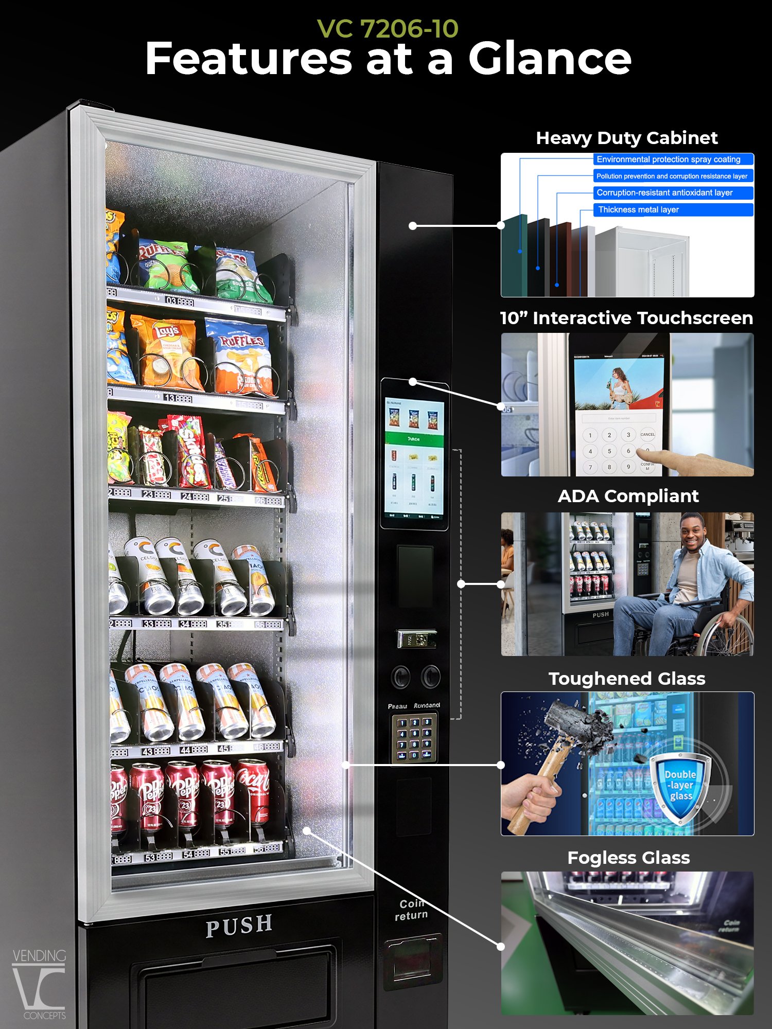 VC 7206-10C Small Black Refrigerated Combo Machine w/10” Touchscreen - Image 2