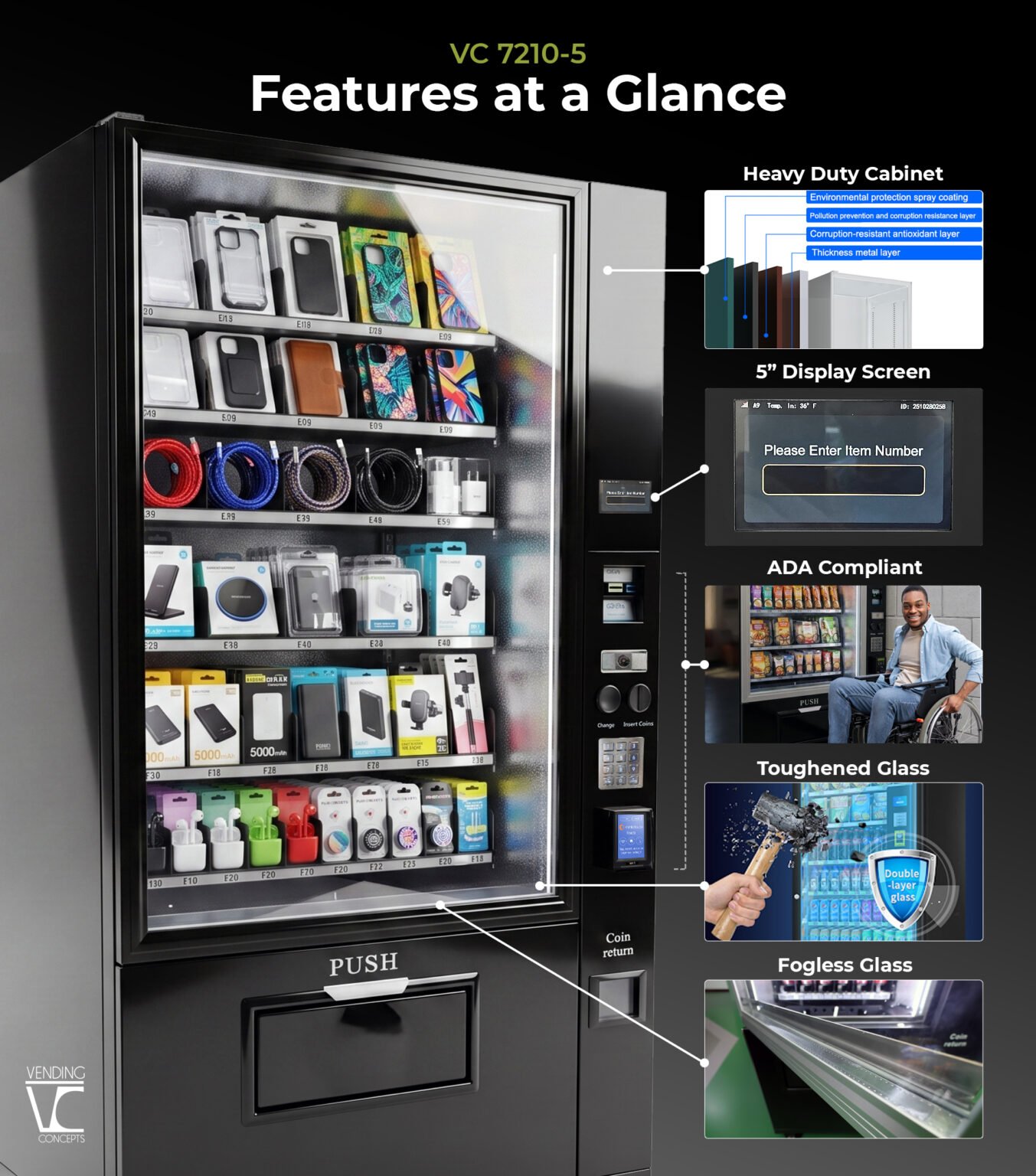 VC 7210-5C Large Black Refrigerated Combo Machine - Image 4